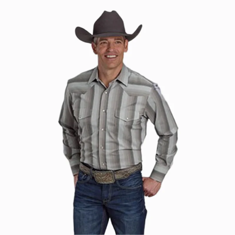 Men's western boots with a high - quality leather upper and a suede liningRoper Men's Multi Grey Stripe Long Sleeve