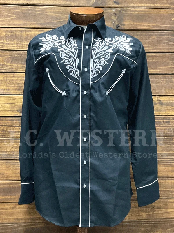 Men's western boots with a suede shaft and a leather soleRangers 181CA01 Mens Embroidery Western Shirt Black