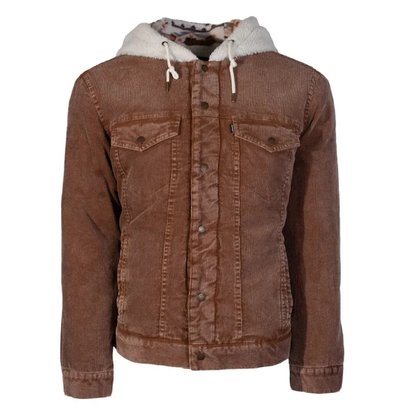 Men's western boots with a decorative concho belt and buckleHooey Men's Tan Corduroy Hooded Jacket