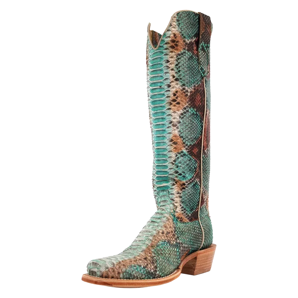 Men's western boots with a decorative inlay on the toe and heelR. Watson Ladies' Turquoise & Copper Boots