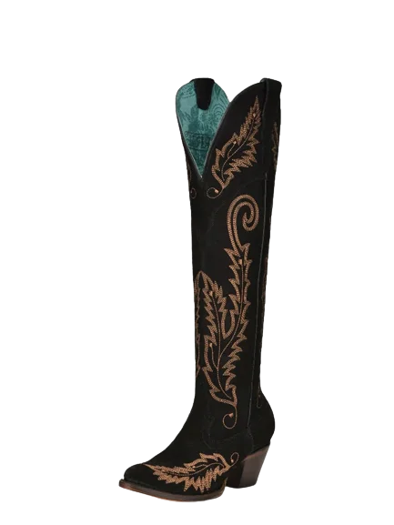 Men's western boots in a rich brown or black leatherCorral Ladies' Black Embroidered Tall Top Suede Boot